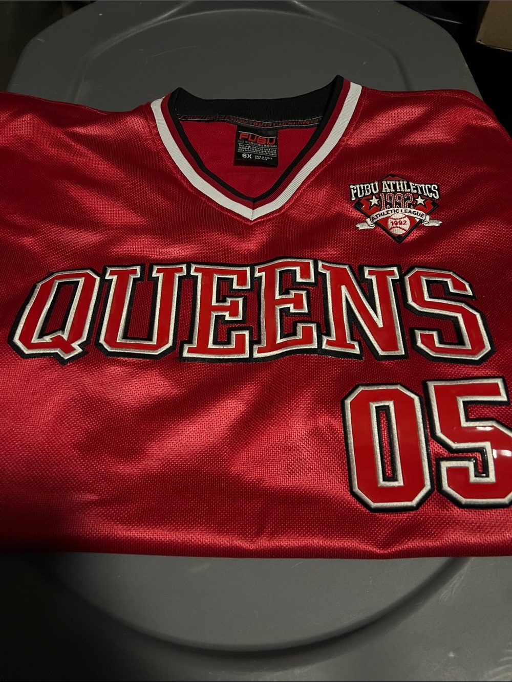 FUBU Red Queens 05 V-Neck Jersey with Black & White Trim Sz 6X